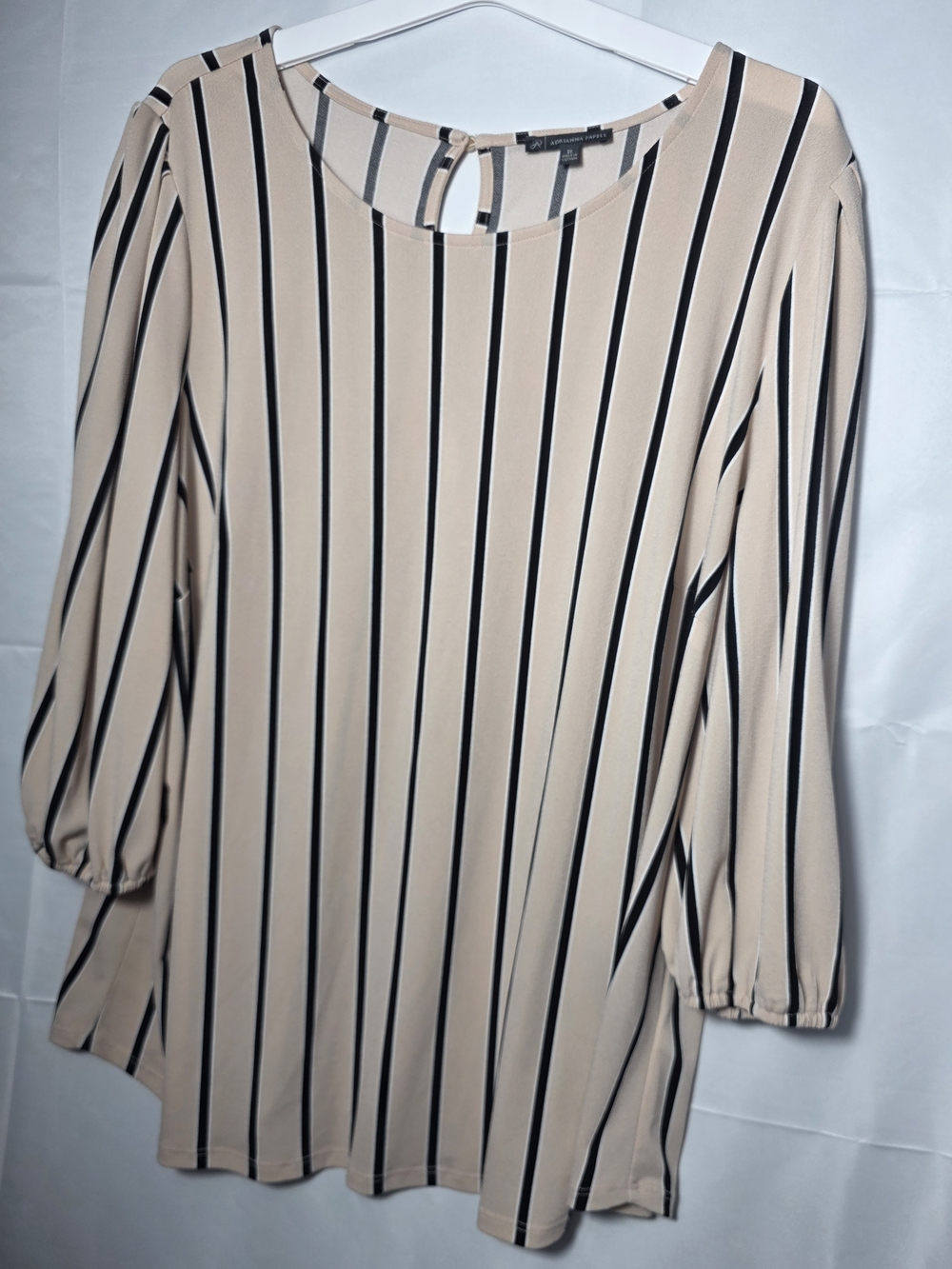 Adrianna Papell Beige & Black Vertical Stripe Blouse 2x Casual Feminine Office